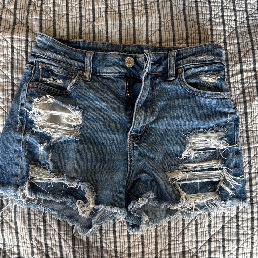 American Eagle Outfitters Blue Distressed Jean Shorts